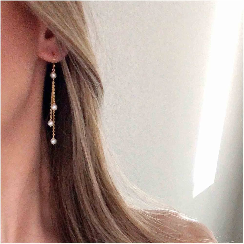 Vintage Pearl Drop Earrings Gold Pearl Tassel Earrings Long Pearl Chain Earrings Boho Pearl Earri... | Amazon (US)