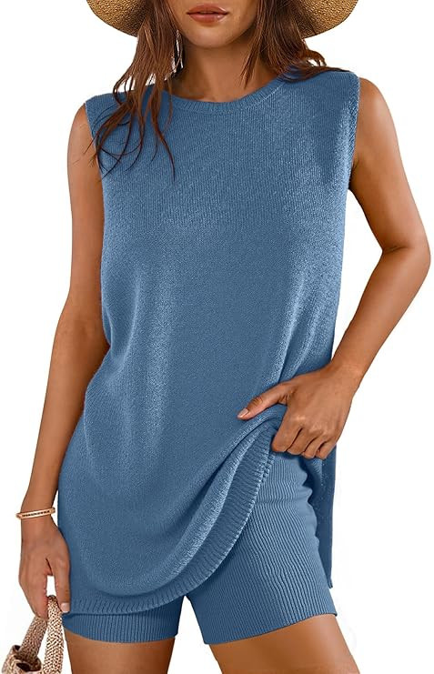 Glamaker Women's 2 Piece Short Sets Summer Lounge Sets Sweater Knit Beach Vacation Matching Sets ... | Amazon (US)