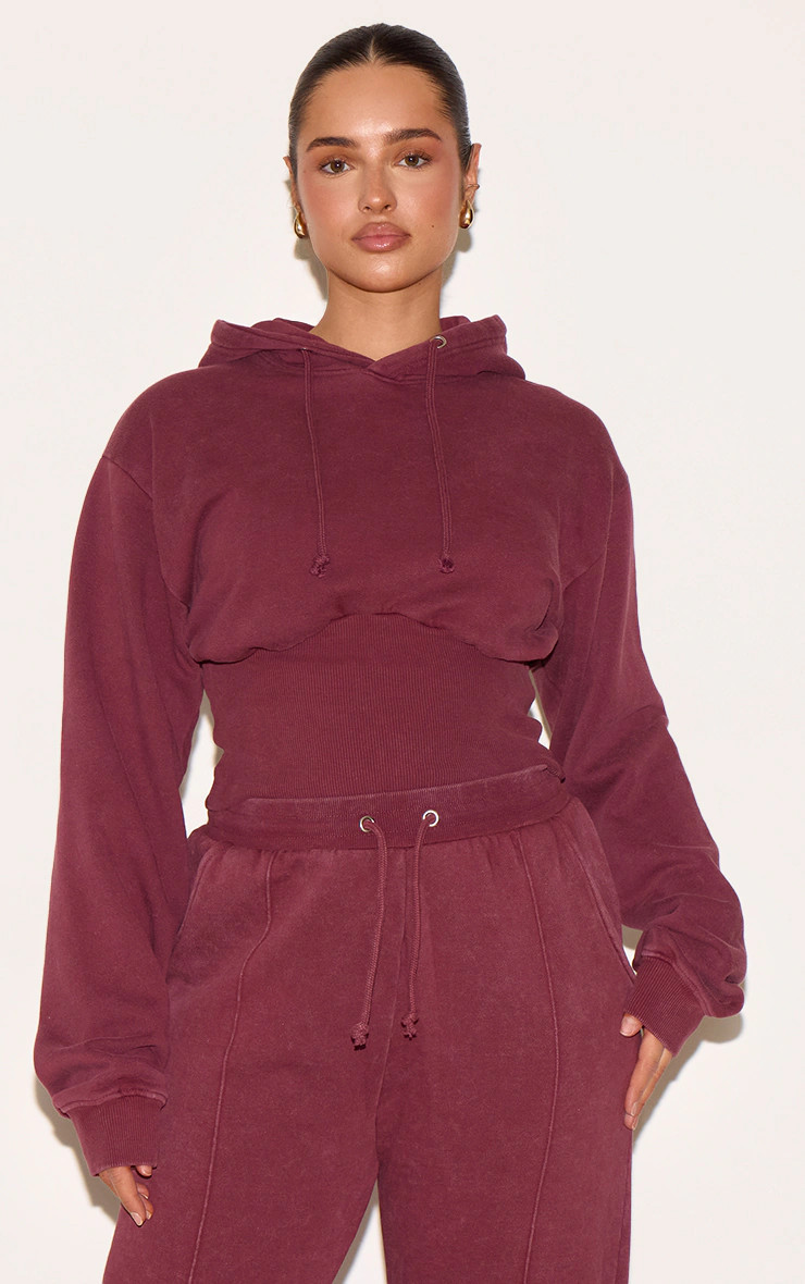 Shape Wine Sweat Cropped Shirred Waist Hoodie | PrettyLittleThing UK