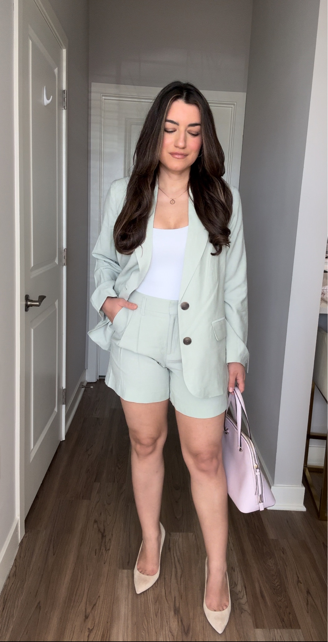 I’m 5’4 1/2 and weigh in the 140s. Wearing blazer in size XS and shorts in size 4. Linked similar handbag + shoes

#LTKstyletip #LTKfindsunder100 #LTKSeasonal