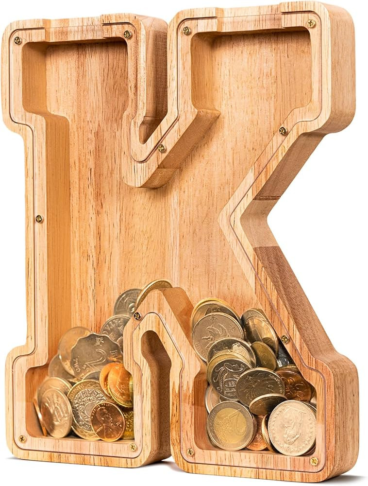 Amazon.com: SummiDate Wooden Letter Piggy Bank| Piggy Bank for Boys Girls Toddler| Alphabet E Mon... | Amazon (US)