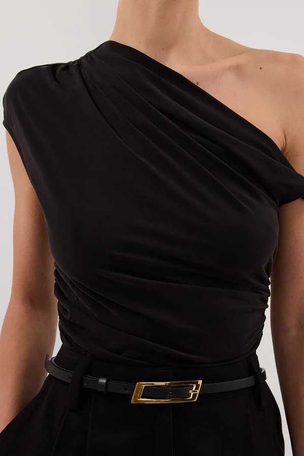 RIO WASHED BLACK DRAPED TWIST KNIT TOP | DISSH