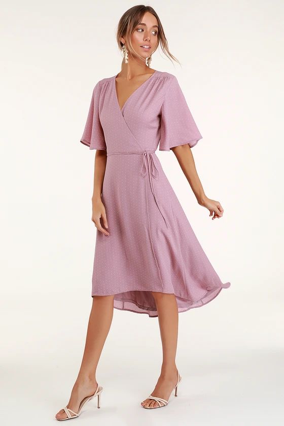 Farah Mauve Print Midi Wrap Dress | Lulus (US)