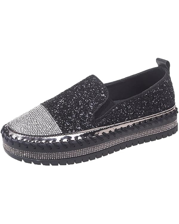 Women's Fashion Rhinestone Slip On Sneakers Casual Comfort Platform Walking Shoes Cute Bowknot Gl... | Amazon (US)