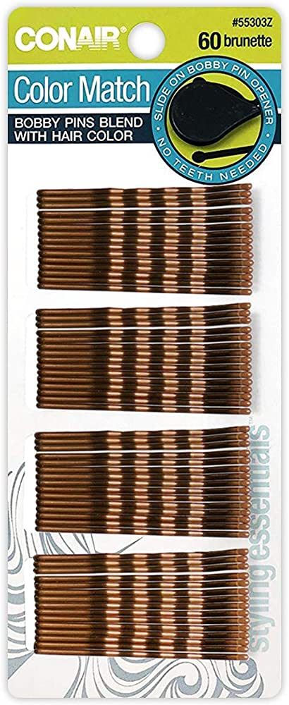 Conair Color Match, Bobby Pins with Slide-On Opener, Brunette, 1-Pack of 60-Pieces | Amazon (US)