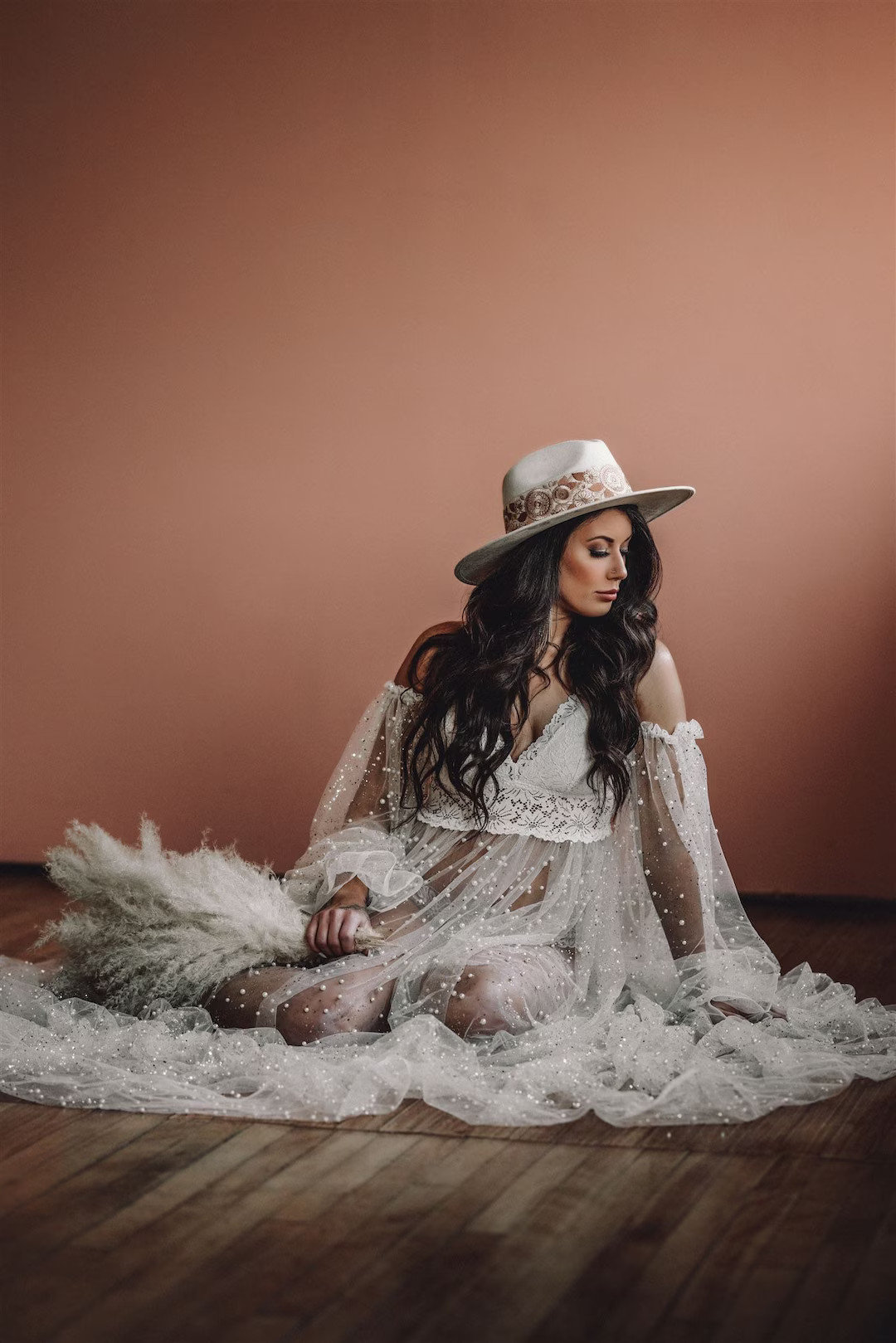 Boho wedding dress, maternity photo dress, puff sleeve dress, photo shoot dress, pearl wedding dr... | Etsy (US)