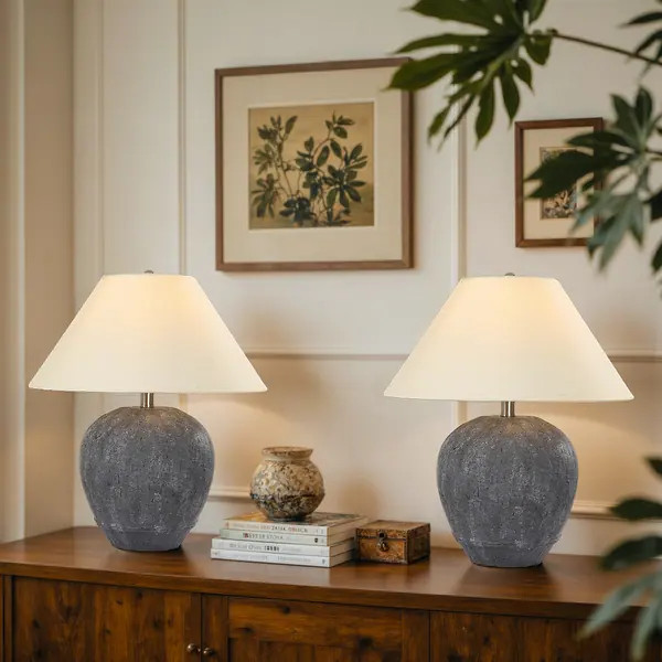 2 Pack Global Ceramic Accent Table Lamp with Linen Shade | Bed Bath & Beyond