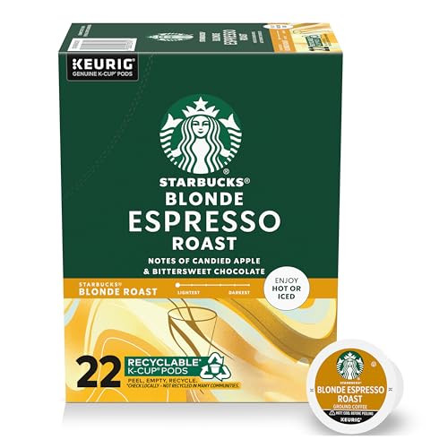 Starbucks K-Cup Coffee Pods, Starbucks Blonde Espresso Roast Hot or Iced Coffee, 22 Keurig Pods | Amazon (US)