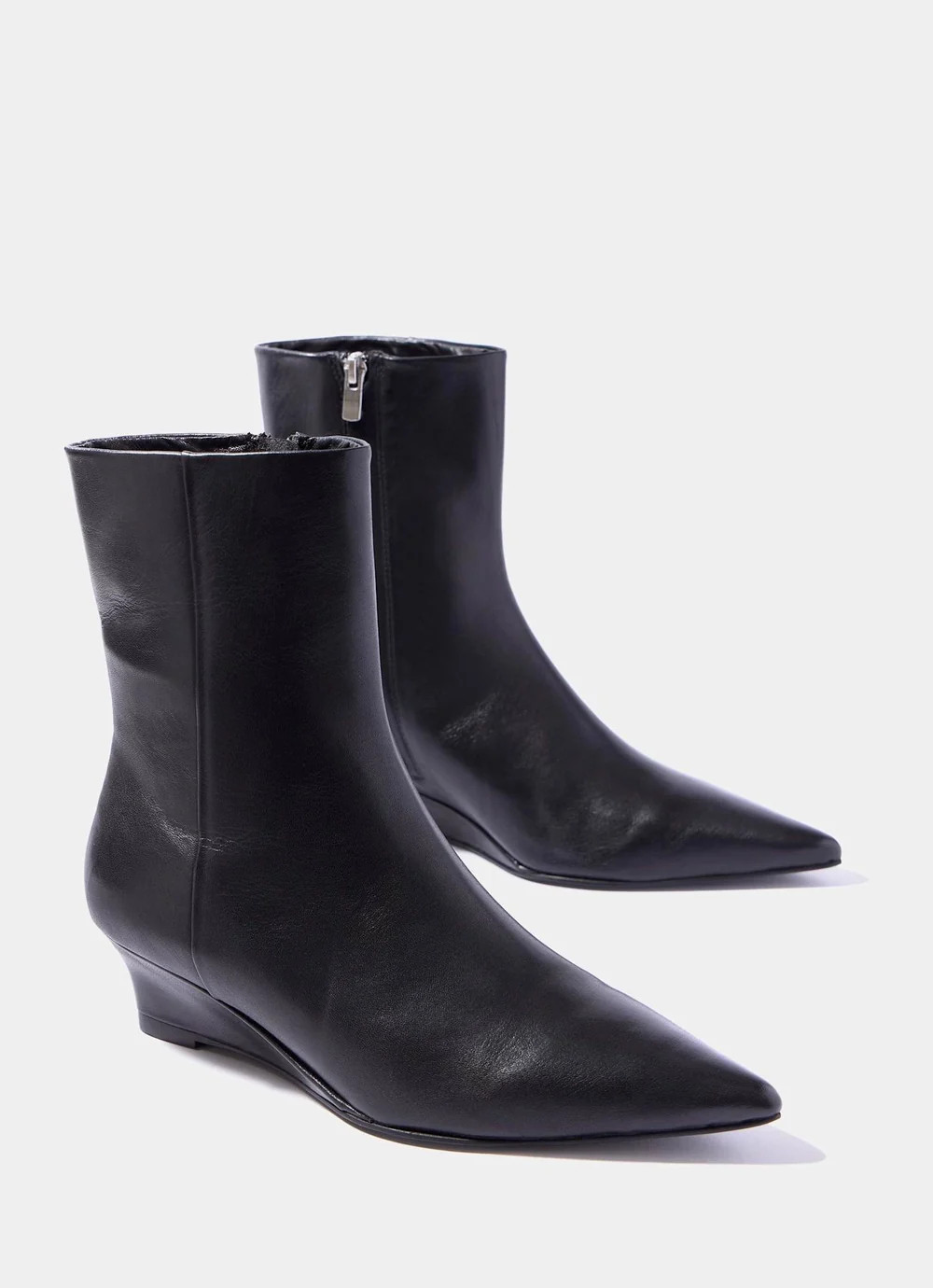 Kailey Black Leather Wedge Ankle Boots | Mint Velvet