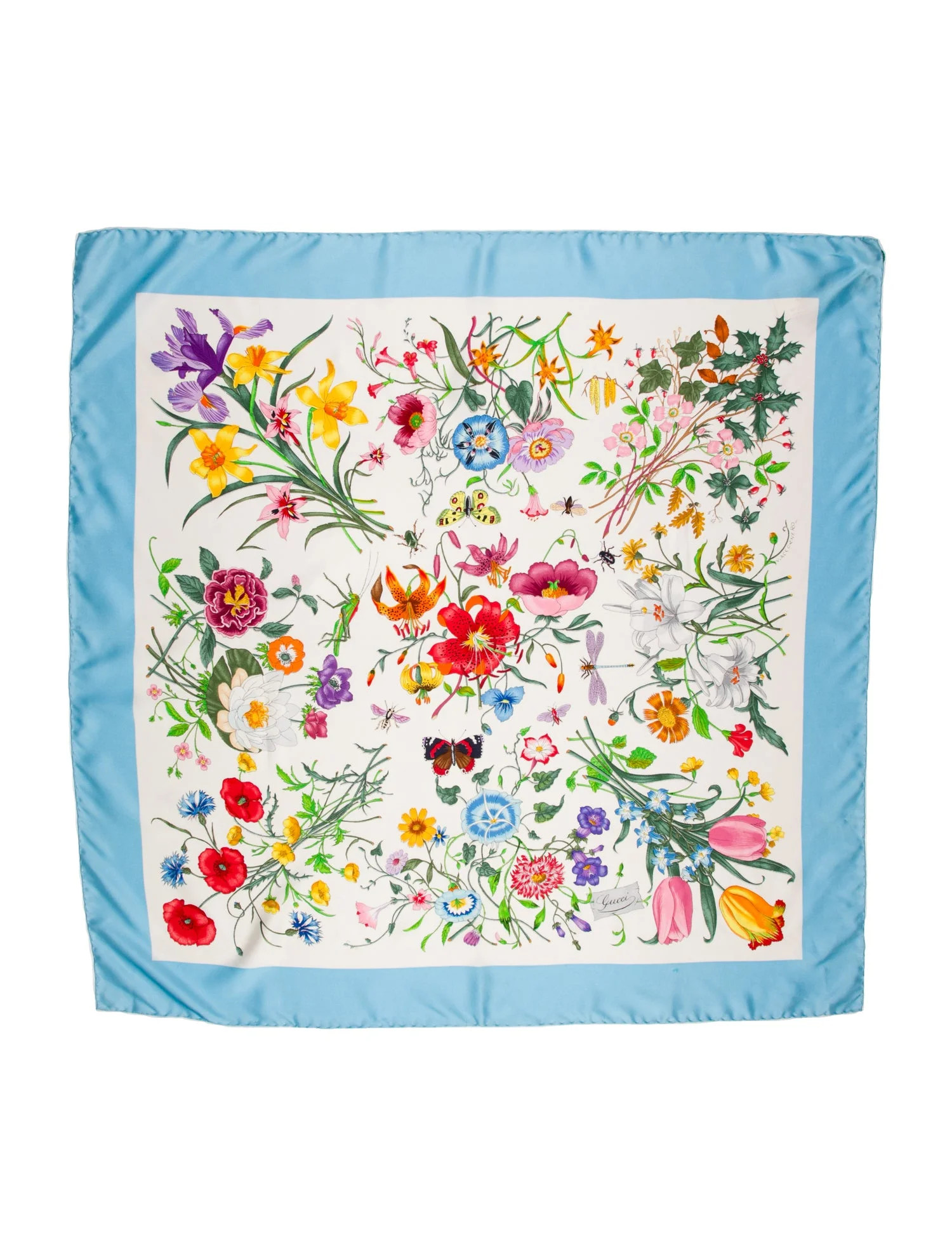 Gucci Silk Flora Print Scarf - Blue Scarves and Shawls, Accessories - GUC2032110 | The RealReal | The RealReal