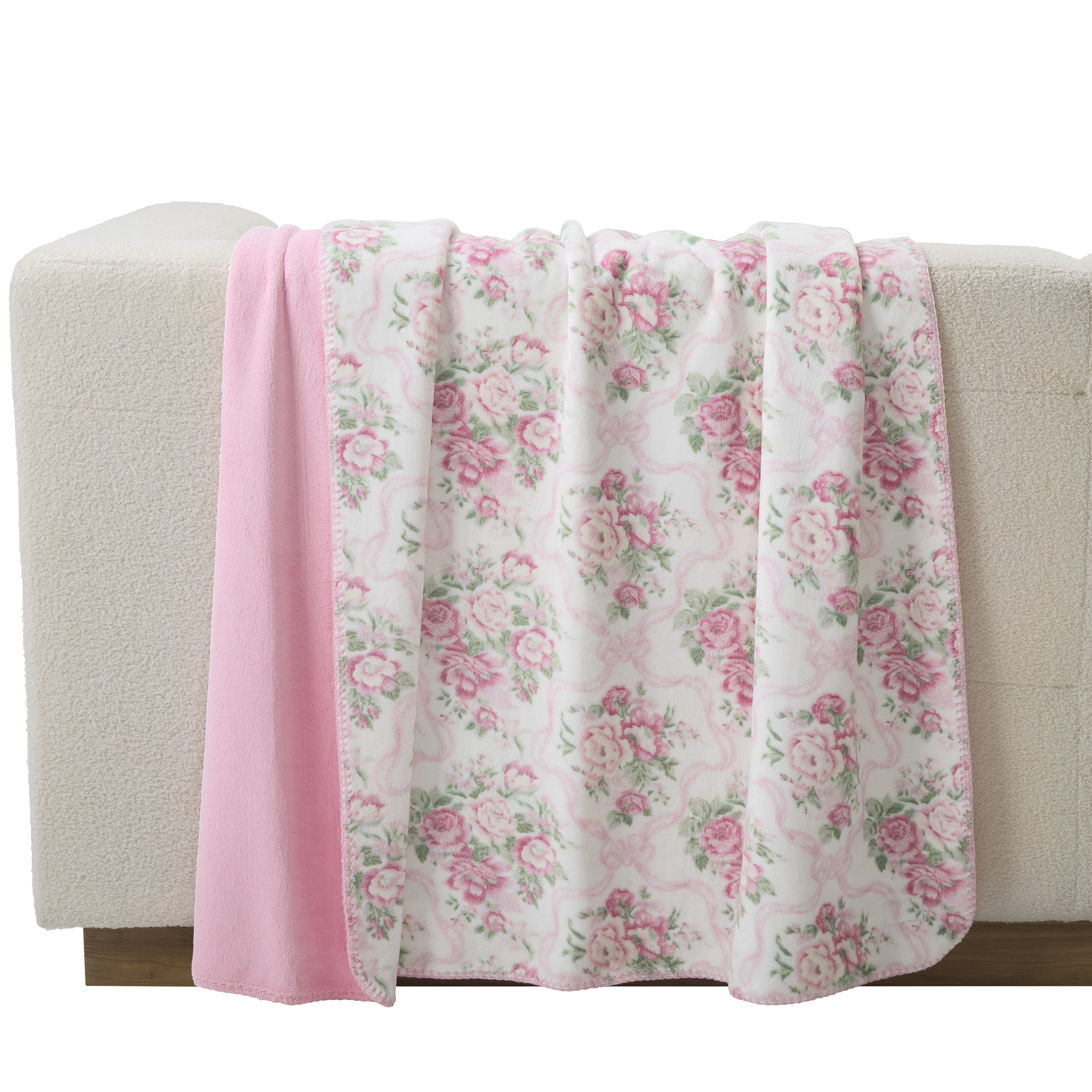 Paris Hilton Luxe Plush Oversized Reversible Coquette Floral Pink Throw | Walmart (US)