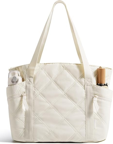 BAGSMART Crush Tote Bag for Women, 20L Puffer Work Tote with Zipper, Travel Essentials Quilted Nu... | Amazon (US)