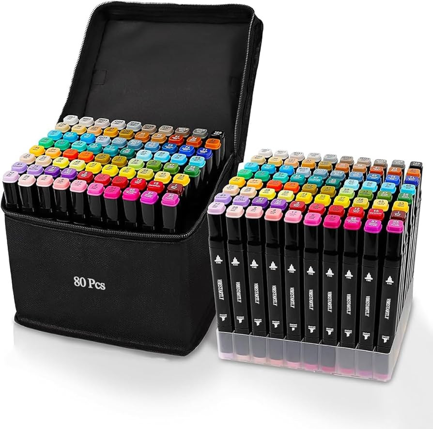 80 Colors Alcohol Markers with Base, Permanent Dual Tip Art Markers for Adults Anime Coloring Ske... | Amazon (US)