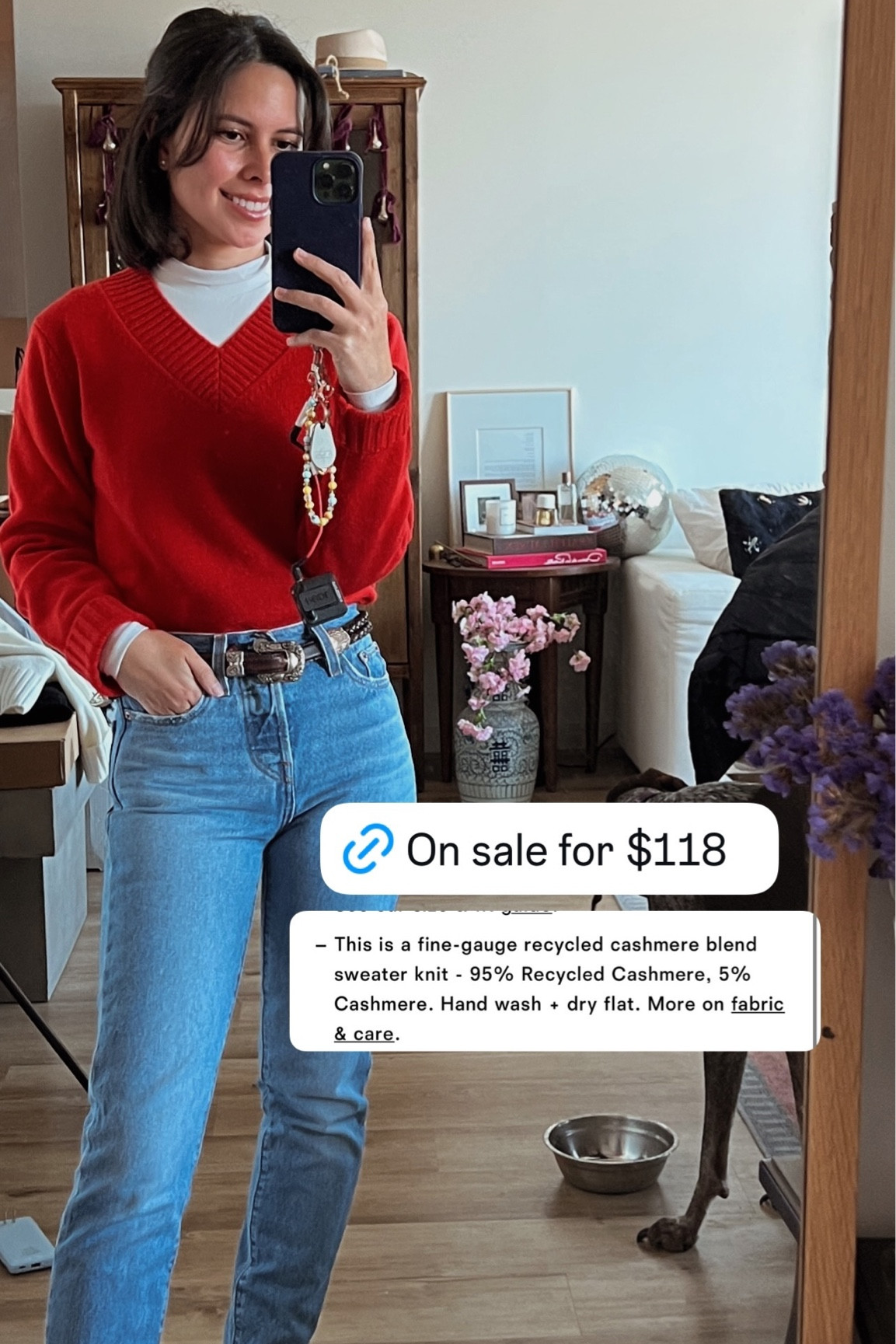 @reformation reformation cashmere sweater wearing an xs 

#LTKStyleTip #LTKSaleAlert