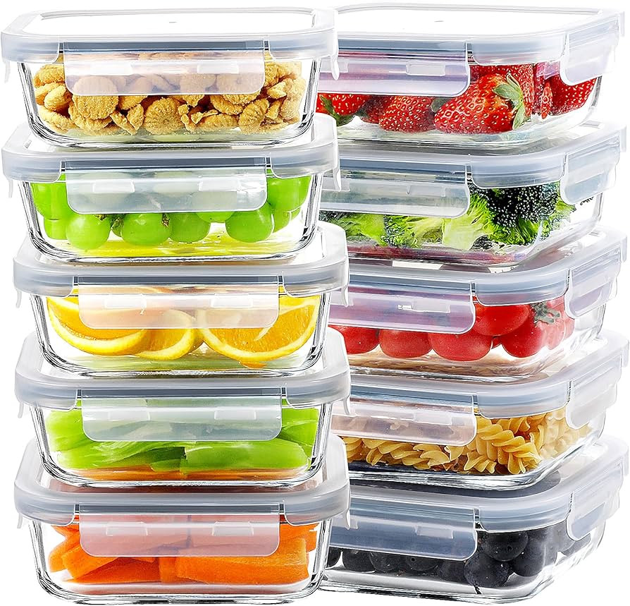 BAYZZ Glass Meal Prep Containers, 10 Packs 22 oz Airtight Glass Food Storage Containers, Glass Lu... | Amazon (US)
