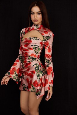HOUSE OF CB 'Toira' Rose Print Draped Corset Dress/Size M-US 6-8/JJ3768 | eBay US