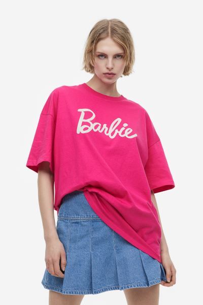 Oversized Printed T-shirt - Cerise/Barbie - Ladies | H&M US | H&M (US + CA)