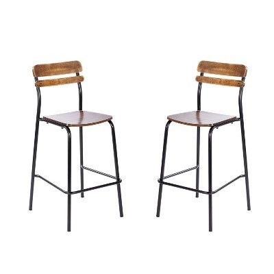 Emma and Oliver Set of 2 Bar Stools with Black Metal Frames and Solid Wood Seats and Backs with Antique Copper Finishes | Target