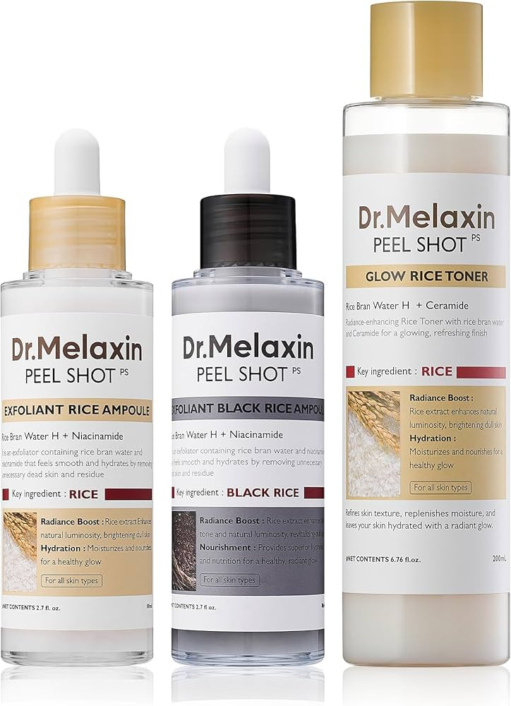 Dr.Melaxin peel shot care set black rice peeling white rice peel shot toner korean skin care cosm... | Amazon (US)