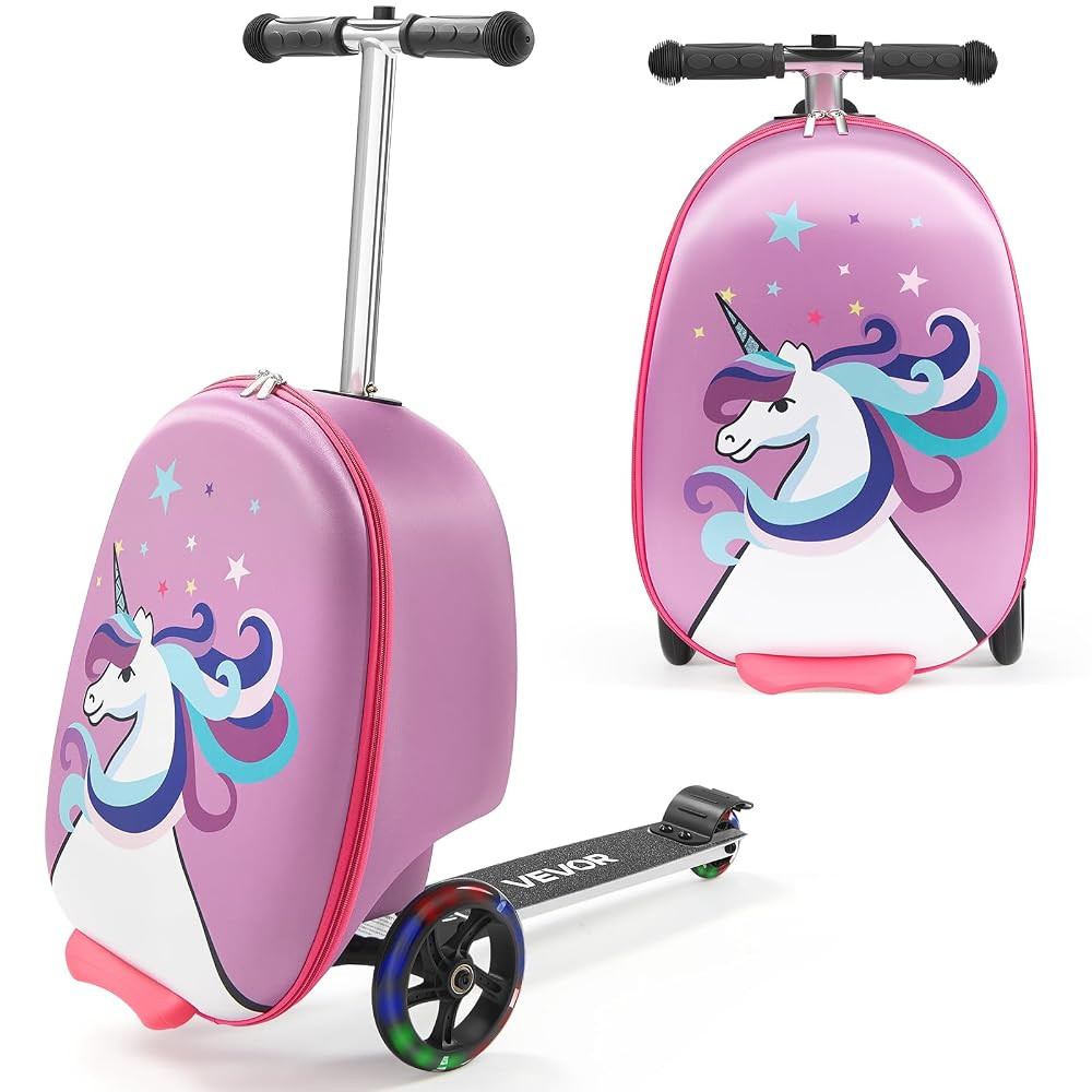 VEVOR Ride-on Luggage, 20 L Capacity, 20 Inches Kids Scooter Suitcase with Flash PU Wheels, Adjus... | Amazon (US)