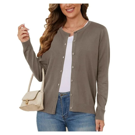 UVPLove Women's Lightweight Button-Down Cardigan Sweater,Brown Camel,S-3XL | Walmart (US)