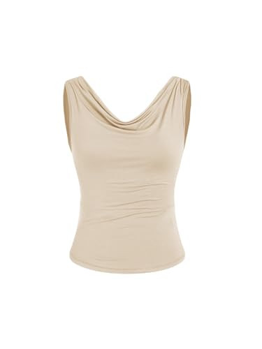 CIDER Solid Cowl Neck Tank Top: Beige, M | Amazon (US)
