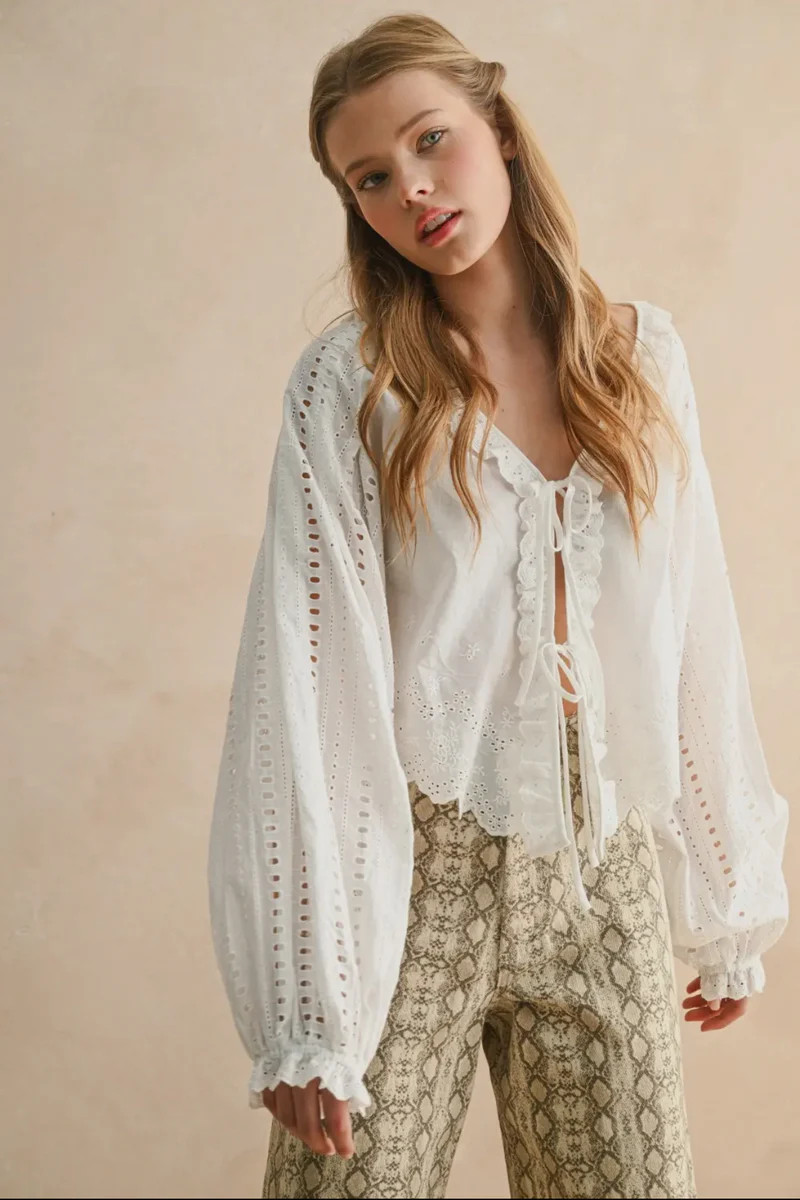 Sheer cotton tie front top | Hazel Tide