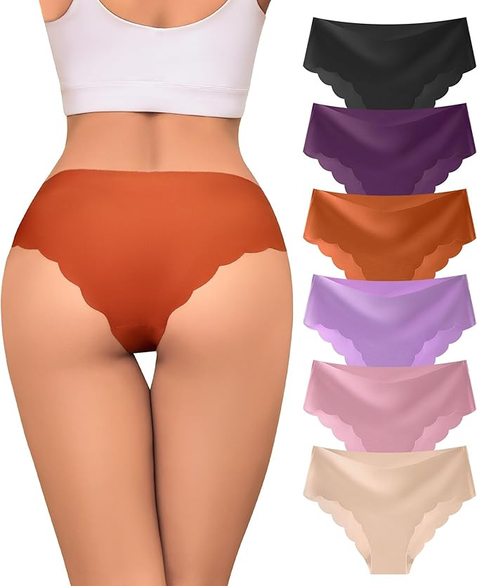 Riozz Sexy Seamless Underwear Wave Edge No Show Bikini Panties V-waist Ice Silk Hipster Lady Chee... | Amazon (US)