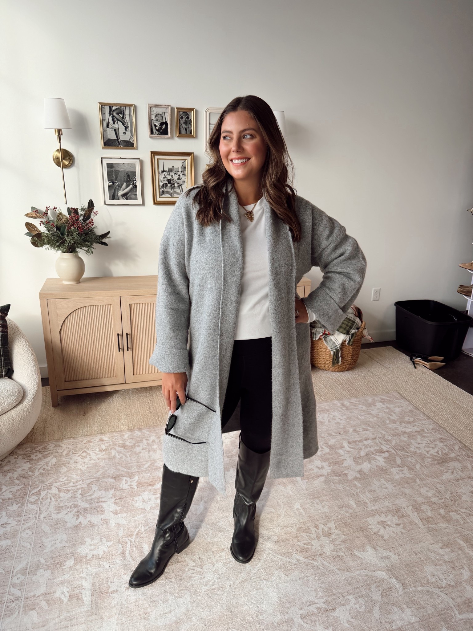 Winter outfit inspo - cozy cardigan & leggings. Wearing size XXL in cardigan & long sleeve. Wearing XL in leggings. 

#LTKMidsize #LTKSeasonal #LTKBump