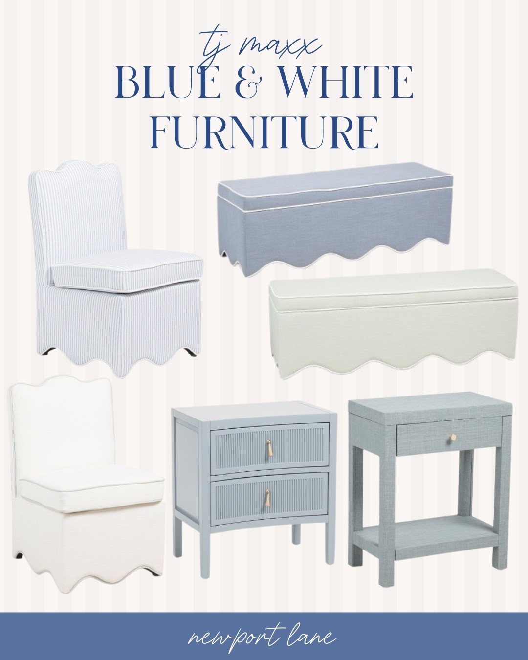 Update your home with these high-quality blue & white coastal pieces from TJ Maxx! Obsessed with all the blue, white, and scalloped furniture from storage benches, accent chairs, to end tables.

coastal decor, dining room furniture, bedroom finds, storage tips, entryway inspo, home styling, blue and white, coastal style

#LTKHome #LTKSeasonal #LTKSaleAlert