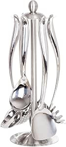 304 Stainless Steel Cooking Utensils Set with Holder, 7-Pieces All Metal Kitchen Utensils with Ro... | Amazon (US)