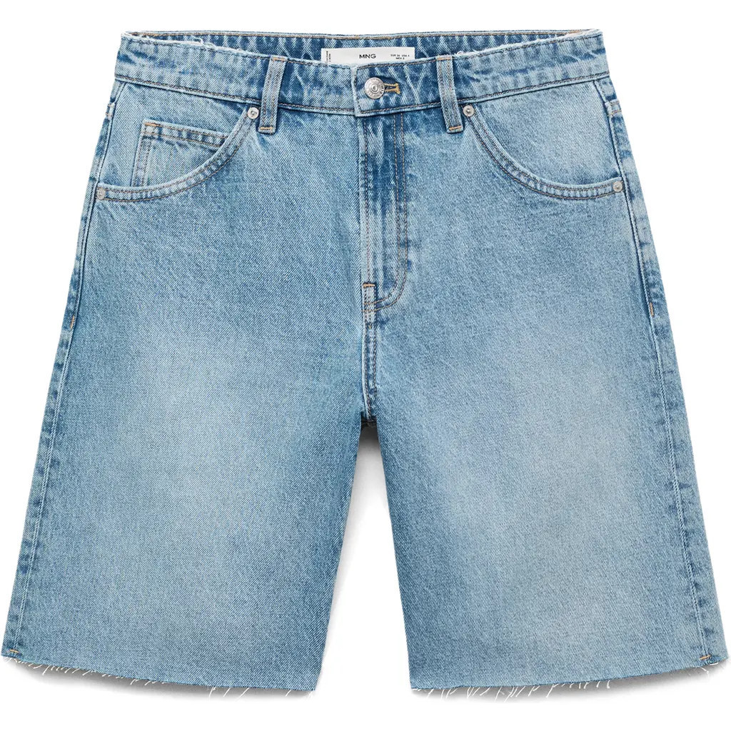 MANGO Frayed Denim Bermuda Shorts in Medium Blue at Nordstrom, Size 2 | Nordstrom