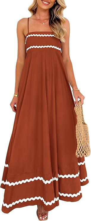 PRETTYGARDEN Women's 2026 Summer Flowy Maxi Dress Casual Sleeveless Spaghetti Strap Ruffle Beach ... | Amazon (US)