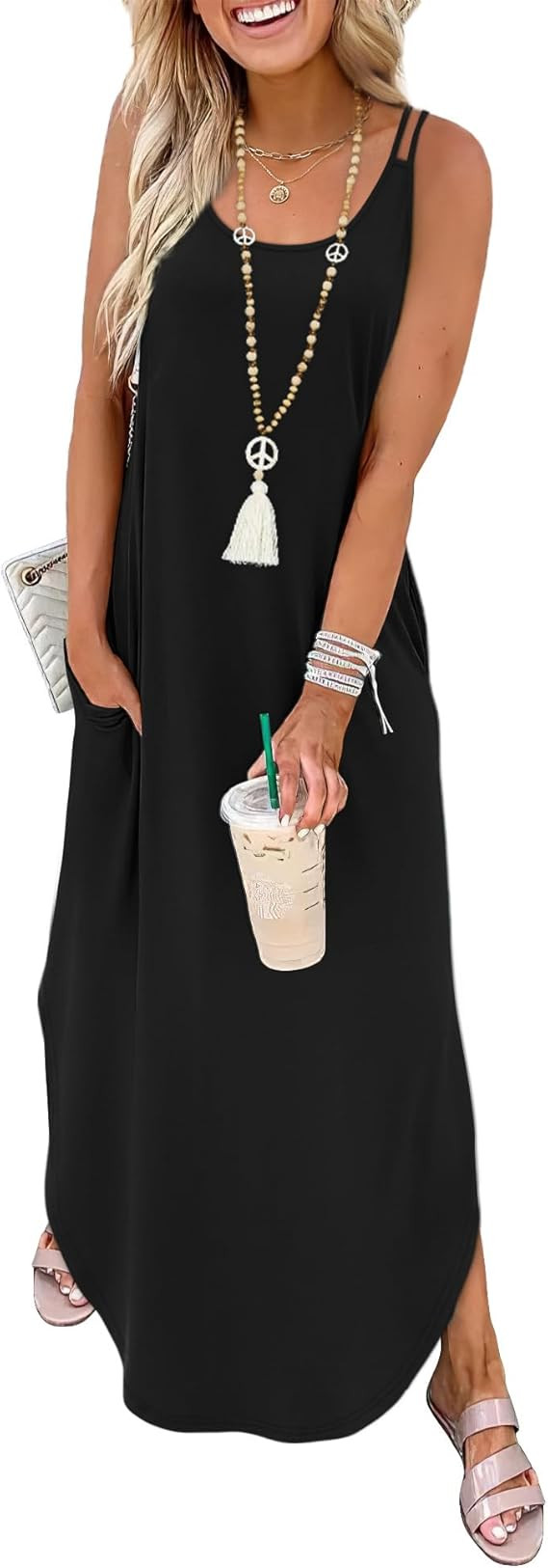 WIHOLL Summer Dresses for Women Spaghetti Strap Maxi Dress Scoop Neck Casual Boho Sundresses Beac... | Amazon (US)