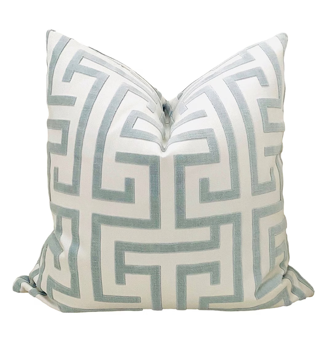 Luxurious Ming Trail Soft Blue Pillow Cover, Velvet Ming Style Pillow Cover, Thibaut Custom Pillo... | Etsy (US)