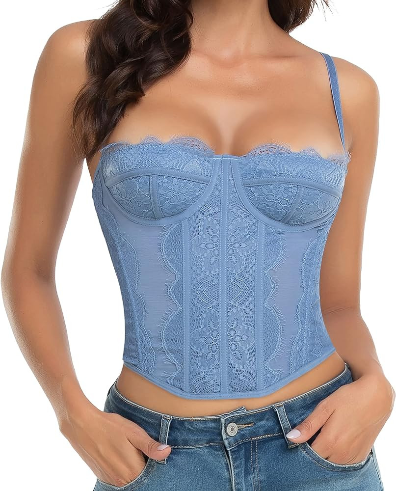 Lace Bustier Corset Tops for Women - Sexy Going Out Party Club Top with Buckle | Amazon (US)
