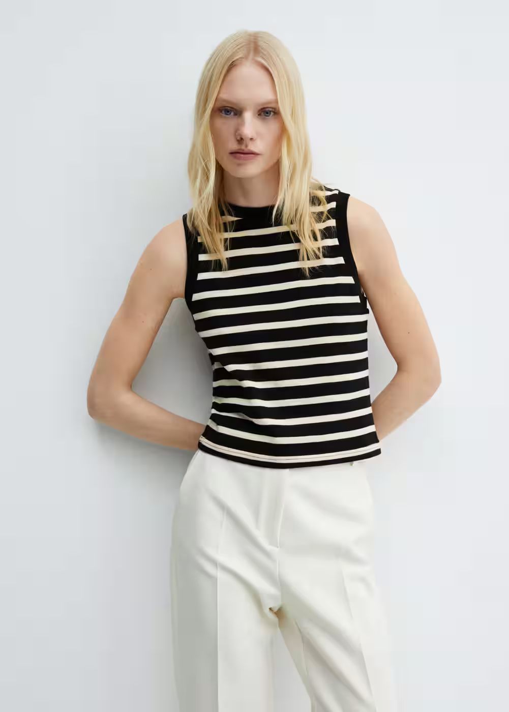 Striped cotton-blend top -  Women | Mango USA | MANGO (US)