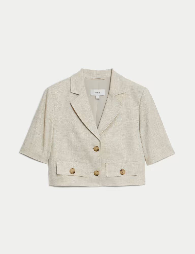 Linen Blend Short Sleeve Cropped Blazer | Marks & Spencer (UK)