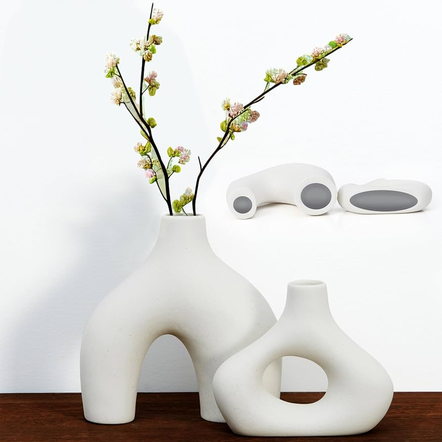 Donut Vase Set of 2 - Minimalist Nordic Style, Warm White Ceramic Vase Set | Boho Decor, Table Ce... | Amazon (US)