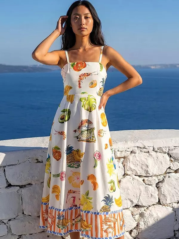Roman Petite Fruit Print Strappy Midi Dress | Very (UK)