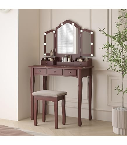 Anwick Vintage Vanity Desk with Adjustable Angle Mirror, Wooden Dressing Table Set for Bedroom wi... | Amazon (US)