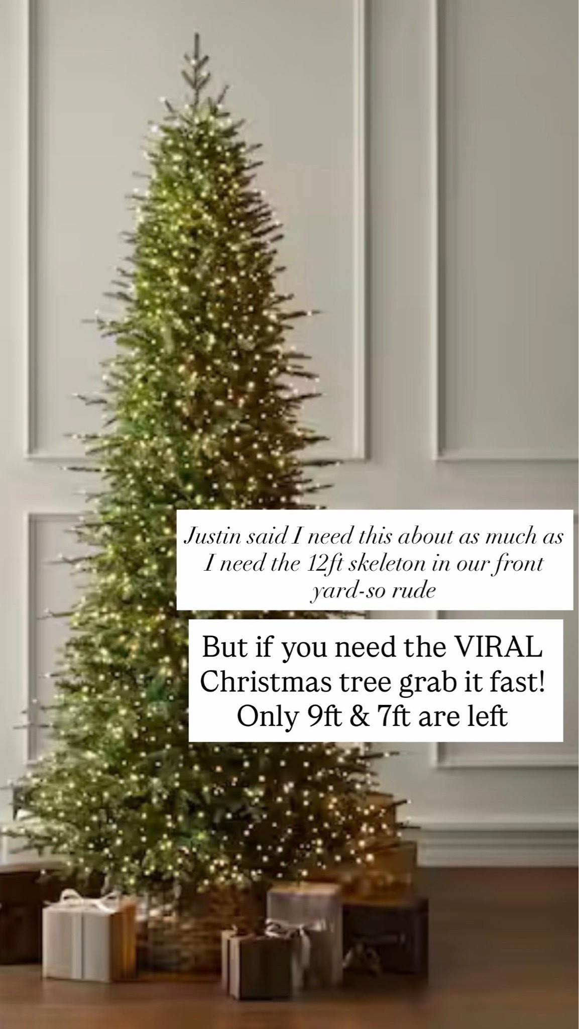 Justin says I need this viral Christmas tree about as much as I need a 12-foot skeleton in the front yard. 😂 I disagree! The twinkling lights and full, natural shape are SO pretty, and these trees are selling fast. If you’ve had your eye on one, don’t wait!
viral Christmas tree, prelit Christmas tree, Christmas tree with lights, artificial Christmas tree, twinkling Christmas lights, Christmas decor, holiday home decor, Christmas decorating ideas, viral holiday finds, Christmas home finds, holiday decorating, HauteandHumid