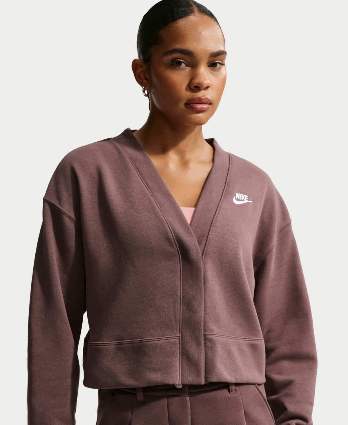 Nike Sportswear Women's Club Fleece Loose Cardigan - Tattoo/white | Macy's