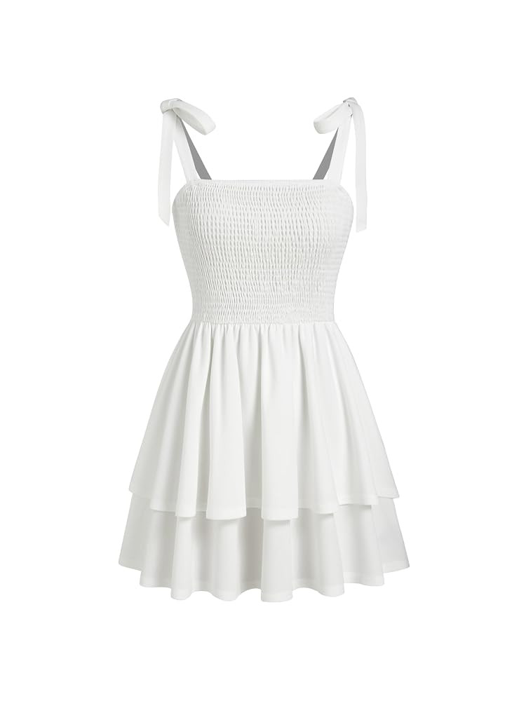 CIDER Women Summer Short Mini Dress Tie Strap Smocked Tiered Square Neck Sleeveless Sundress | Amazon (US)