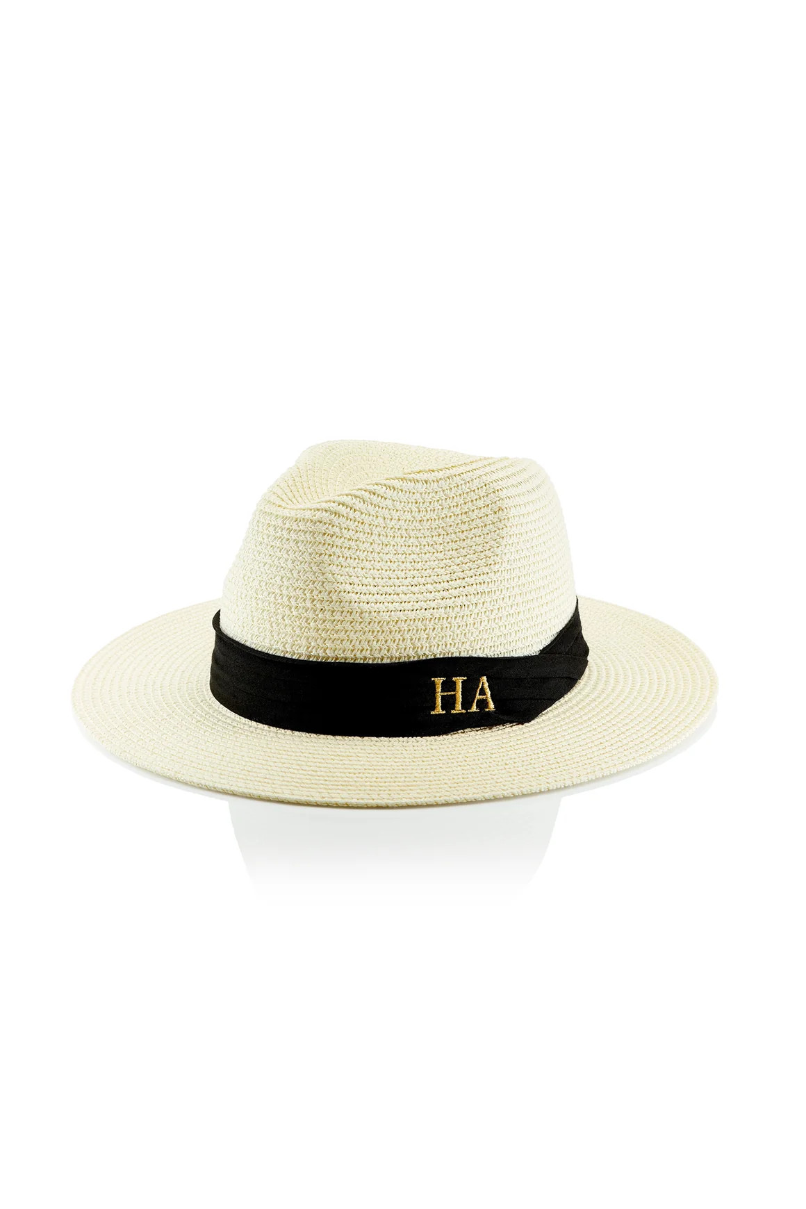 Personalised Straw Fedora Hat - Cream / Black Band | HA Designs