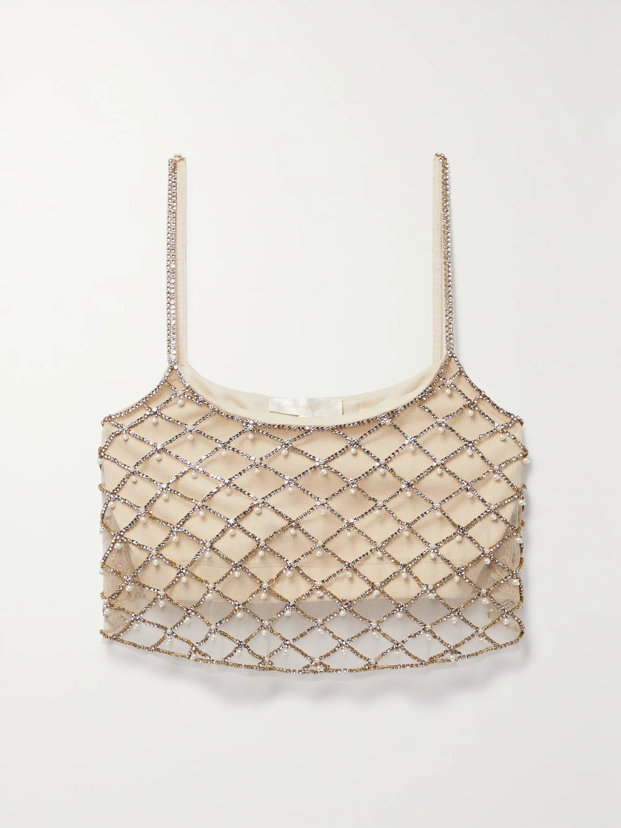 Marcia cropped layered embellished tulle and ribbed jersey top | NET-A-PORTER APAC