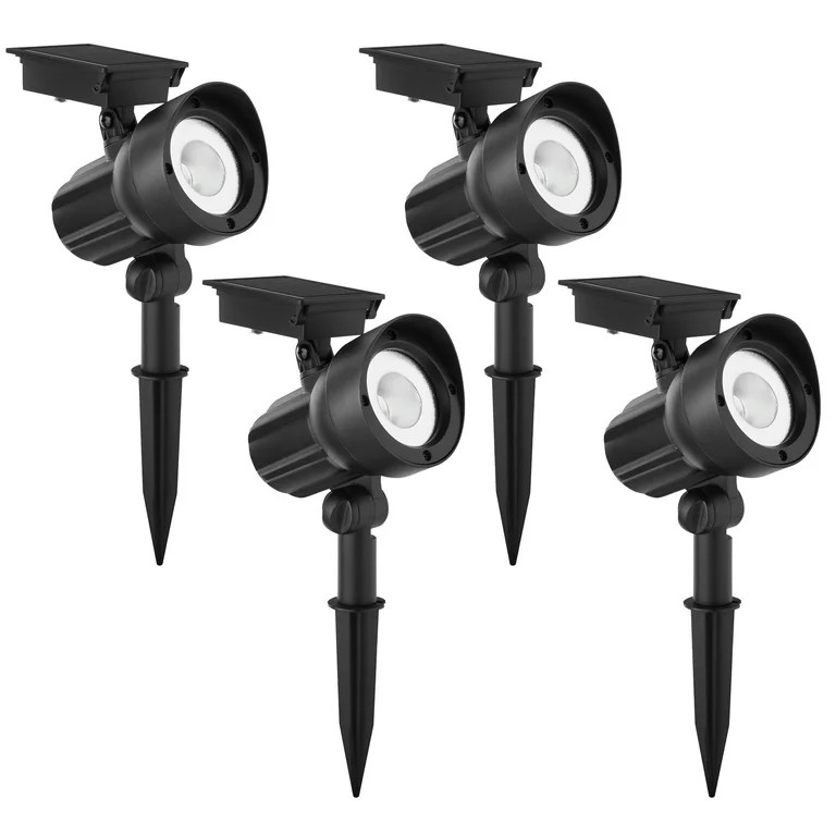 Mainstays 20 Lumen Solar Outdoor Landscape Spotlights, 1.2V, Black (4-Pack) | Walmart (US)