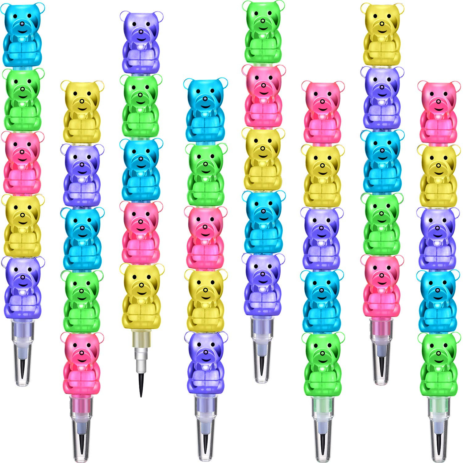Boao 30 Pcs Stackable Pencils Plastic Bear Pencils 5 in 1 Stacking Colored for Birthday Bear Part... | Amazon (US)