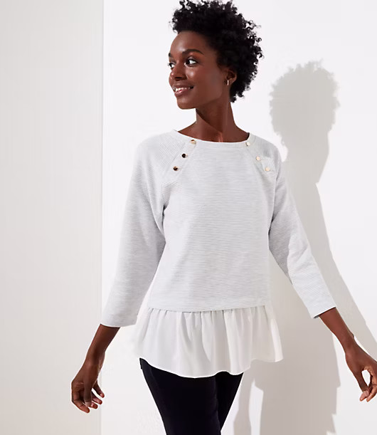 LOFT Petite Mixed Media Shoulder Button Sweatshirt | LOFT