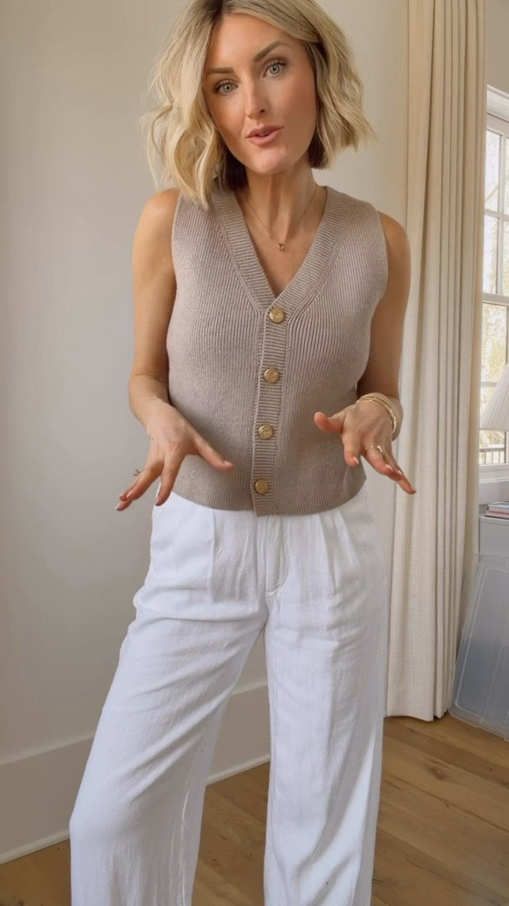 This sweater vest is a great option for spring workwear! It comes in four other colors & can be paired with so many bottoms! Wearing S/26.

Loverly Grey, Abercrombie, neutral sweater vest, spring workwear, summer workwear, white linen pants, spring fashion, spring outfit ideas 

#LTKWorkwear #LTKootd #LTKSeasonal